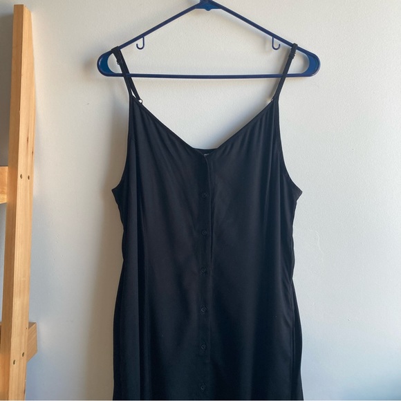 Uniqlo Black Button Down Fit and Flare Black Large Midi Dress - Picture 2 of 8